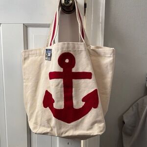 Canvas Tote Bag with Red Anchor Design